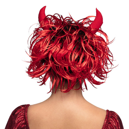 Perruque Diable Cornes Rouge Flamboyante - Déguisement Démon