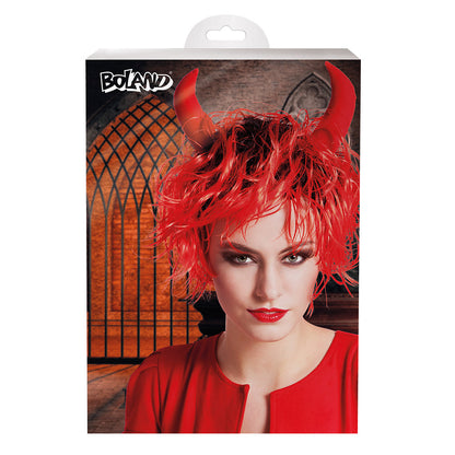 Perruque Diable Cornes Rouge Flamboyante - Déguisement Démon