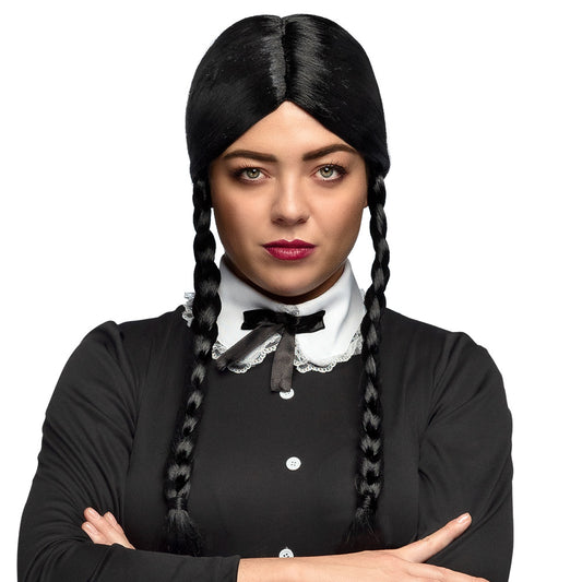 Perruque Mercredi Addams Tresses Noires - Déguisement Gothique