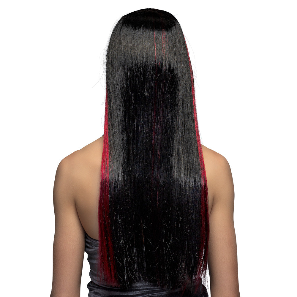 Perruque Longue Noire et Rouge Rayée - Déguisement Gothique