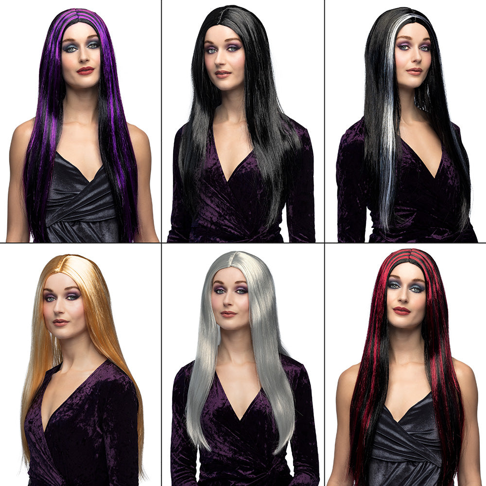 Perruque longue noire 70cm - Coiffure gothique adulte