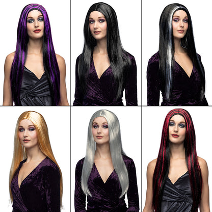 Perruque longue noire 70cm - Coiffure gothique adulte