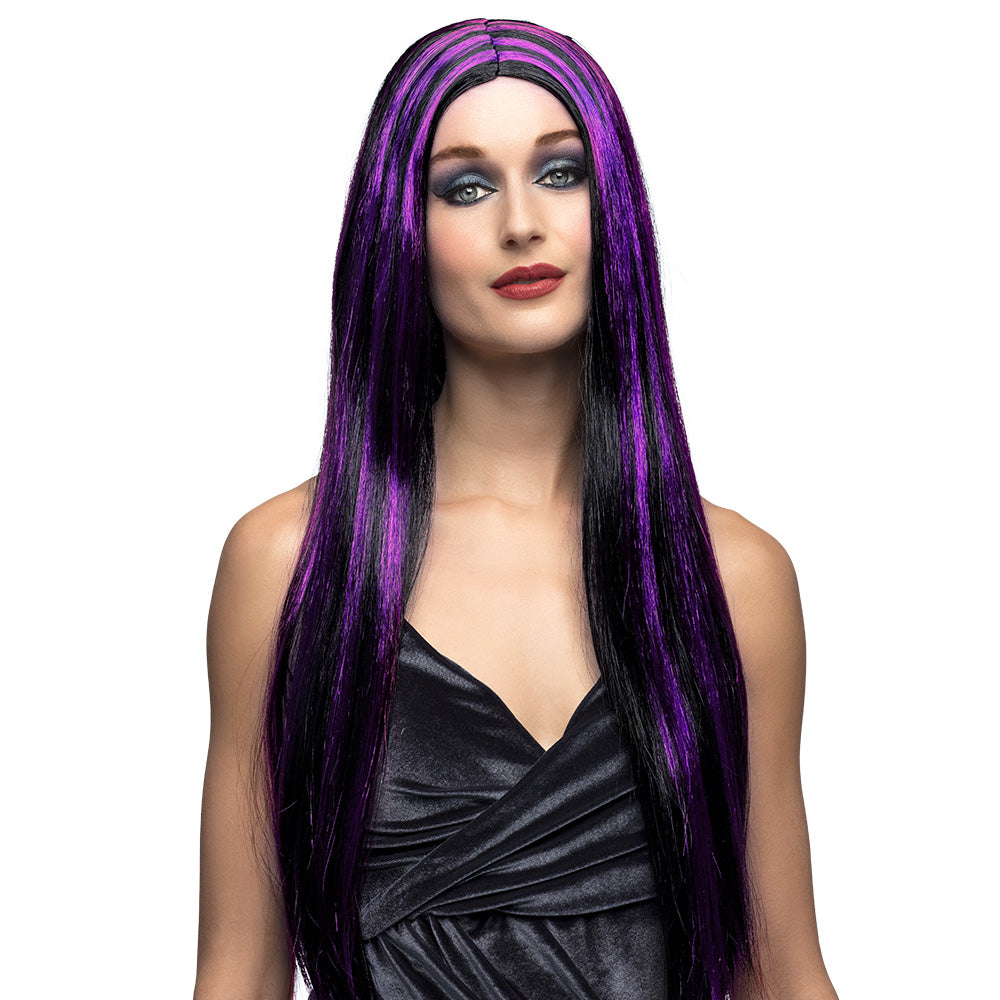 Perruque longue noire 70cm - Coiffure gothique adulte