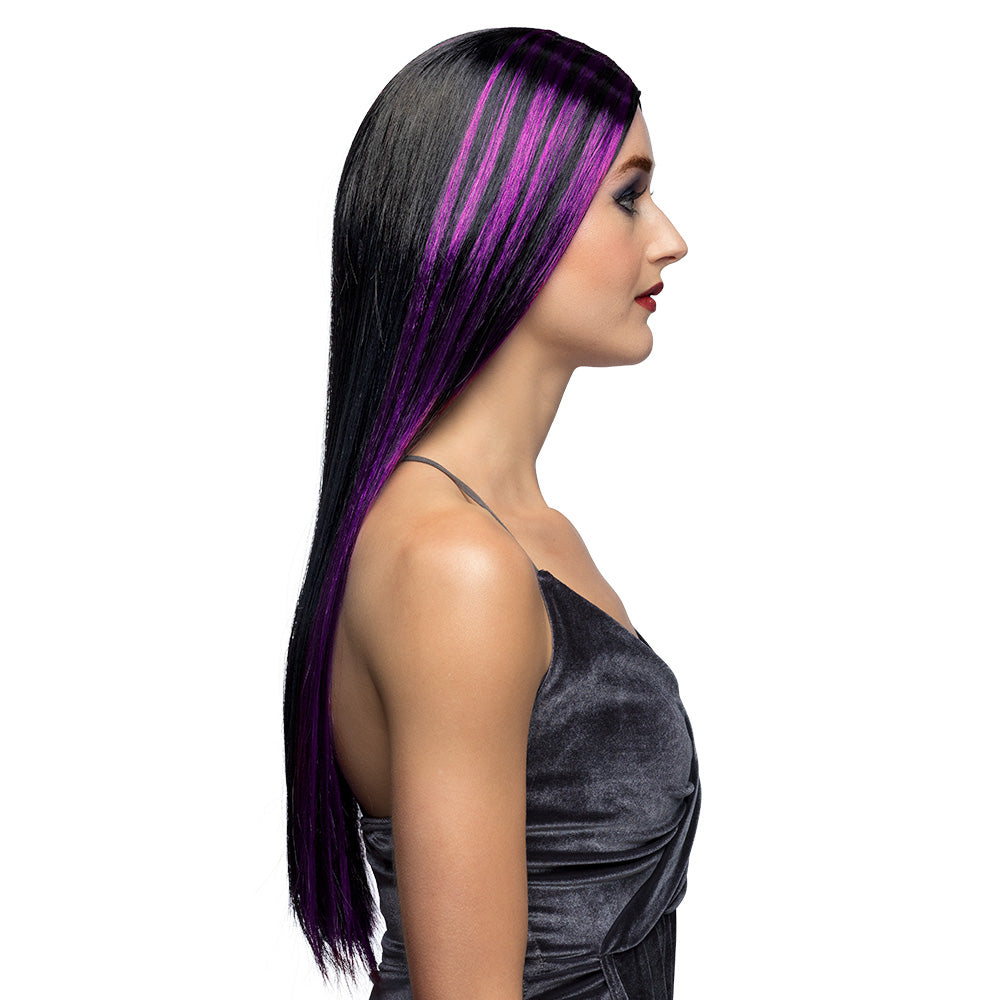 Perruque longue noire 70cm - Coiffure gothique adulte