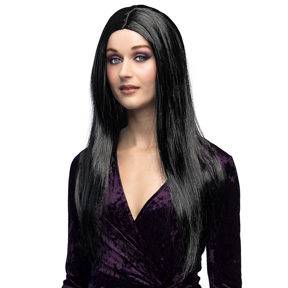 Perruque longue noire 70cm - Coiffure gothique adulte