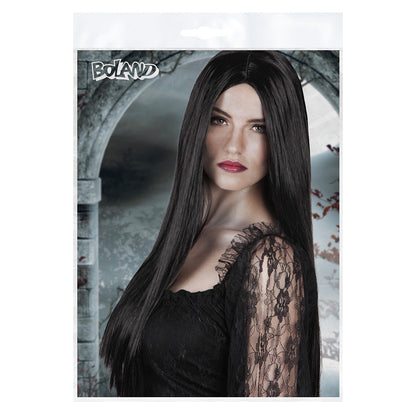 Perruque longue noire 70cm - Coiffure gothique adulte
