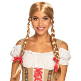 Perruque Bavaroise Blonde Tressée avec Nœuds Rouges