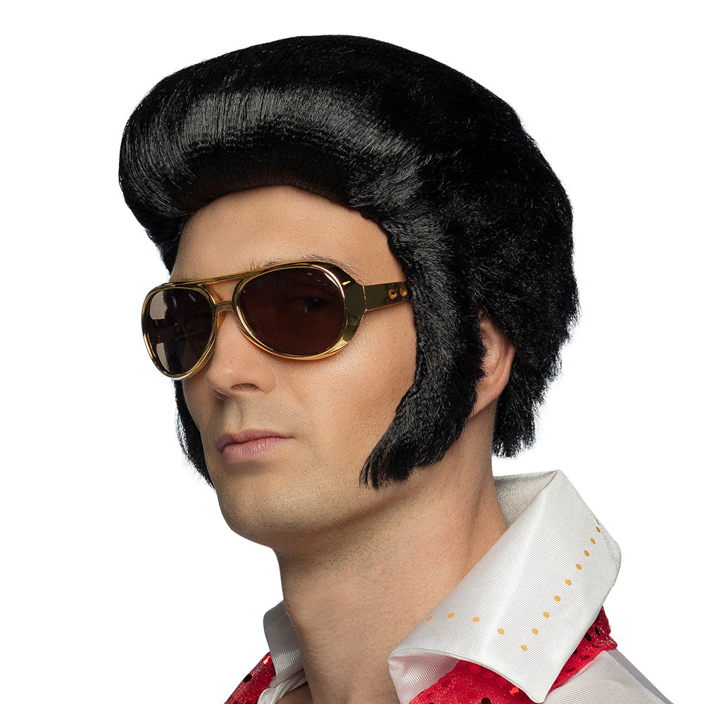 Perruque Elvis Années 70 Noir - Coiffure Rétro Homme