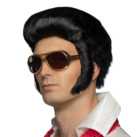 Perruque Elvis Années 70 Noir - Coiffure Rétro Homme