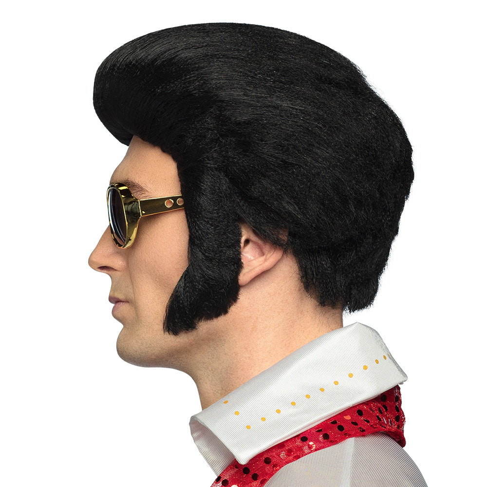 Perruque Elvis Années 70 Noir - Coiffure Rétro Homme