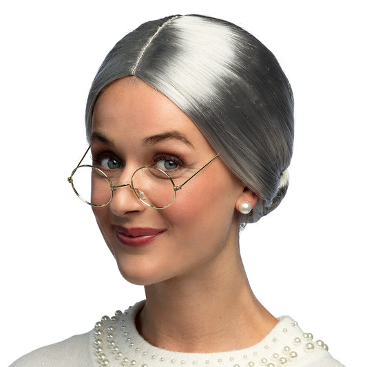 Perruque Grise Chic Cheveux Blancs Style Grand-mère