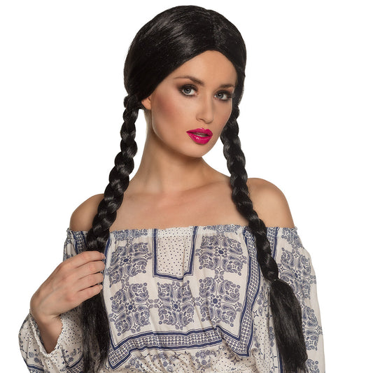 Perruque Tresses Noires Longues - Déguisement Adulte Femme