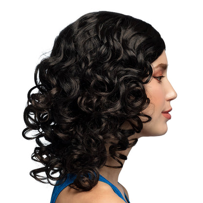 Perruque Bouclée Noire Années 80 - Coiffure Voluptueuse Disco