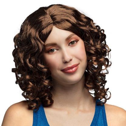 Perruque Bouclée Châtain - Coiffure Années 70 Rétro