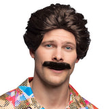 Perruque Années 70 Noire avec Moustache - Déguisement Disco