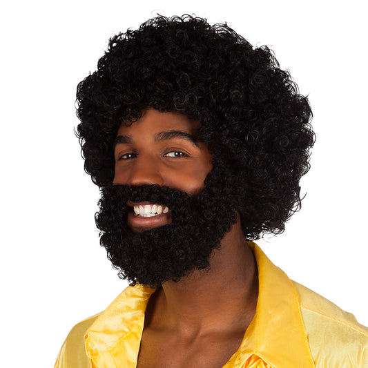 Perruque et Barbe Afro Noire - Déguisement Années 70