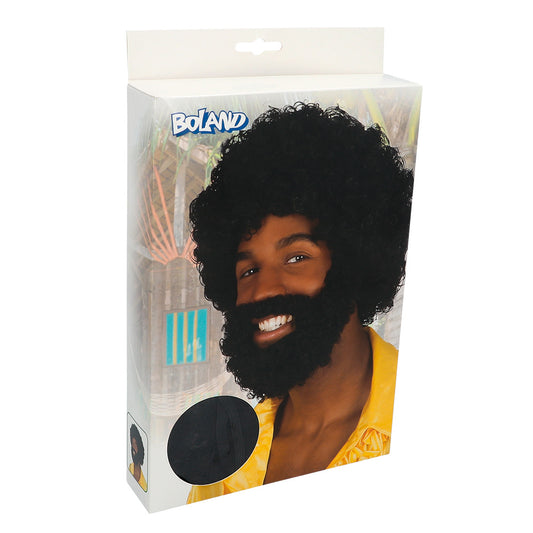 Perruque et Barbe Afro Noire - Déguisement Années 70