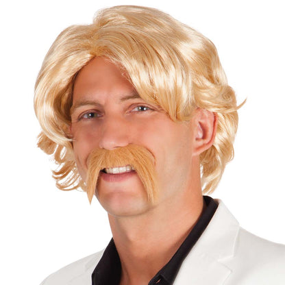 Perruque et Moustache Blonde 70 - Accessoire Déguisement Rétro