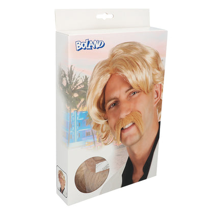 Perruque et Moustache Blonde 70 - Accessoire Déguisement Rétro