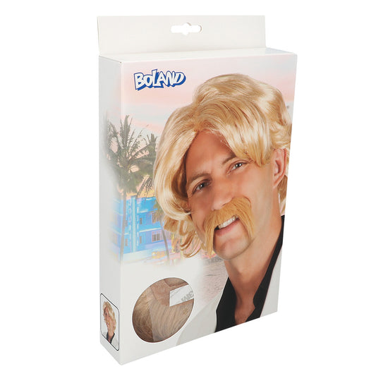 Perruque et Moustache Blonde 70 - Accessoire Déguisement Rétro