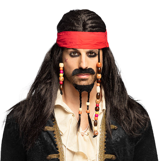 Déguisement Pirate Capitaine avec Bandana Rouge et Dreadlocks