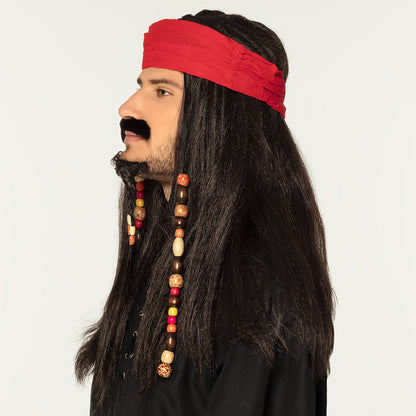 Déguisement Pirate Capitaine avec Bandana Rouge et Dreadlocks