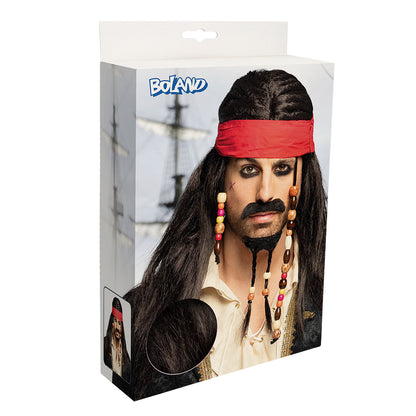 Déguisement Pirate Capitaine avec Bandana Rouge et Dreadlocks