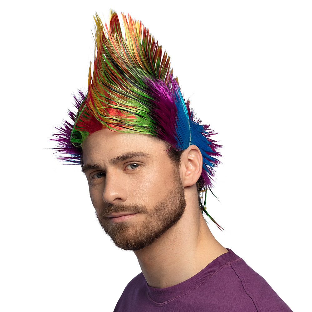 Perruque Punk Multicolore Mohawk - Déguisement Rock Années 80
