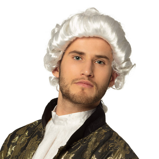 Perruque Baroque Blanche Bouclée - Déguisement Marquis 18e Siècle