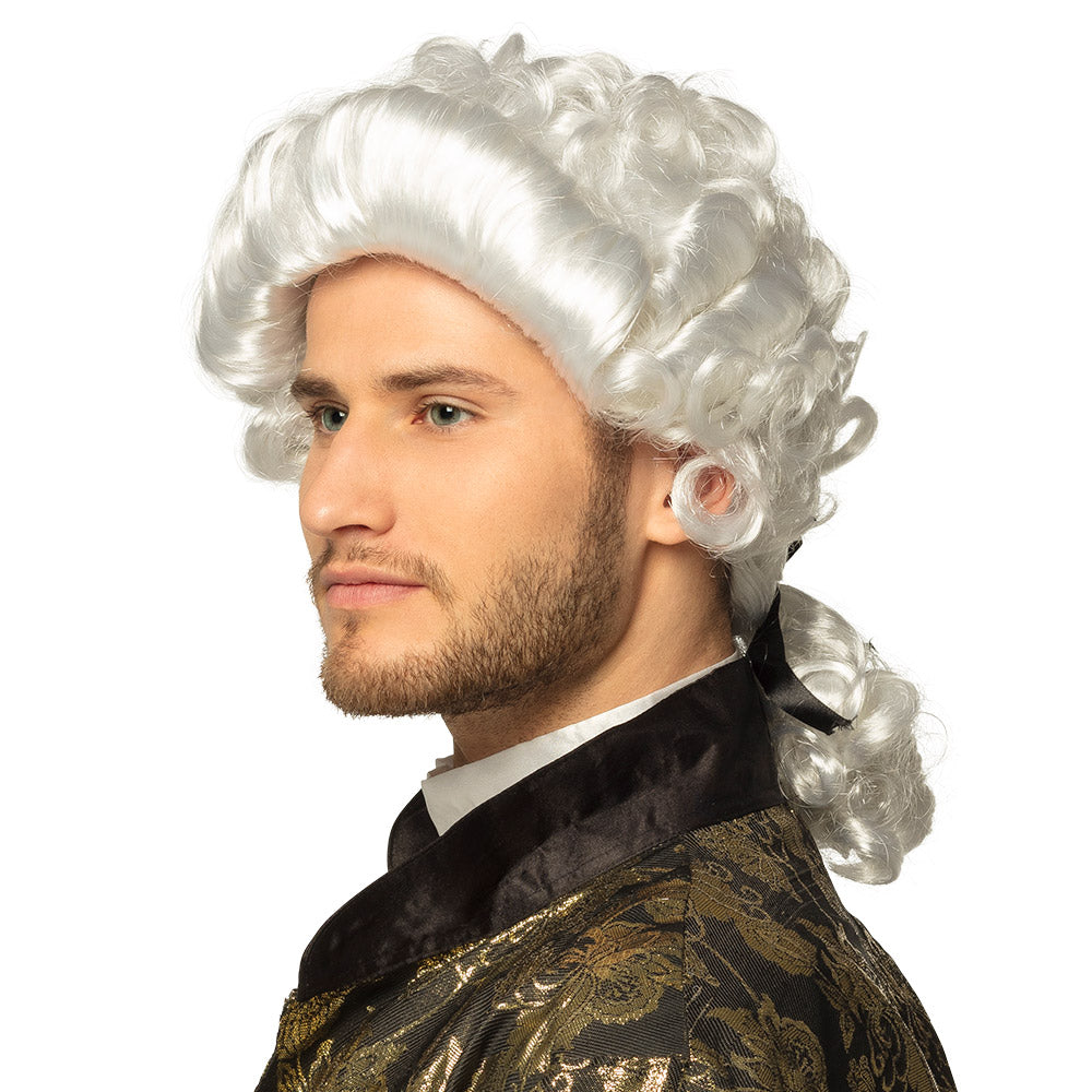 Perruque Baroque Blanche Bouclée - Déguisement Marquis 18e Siècle