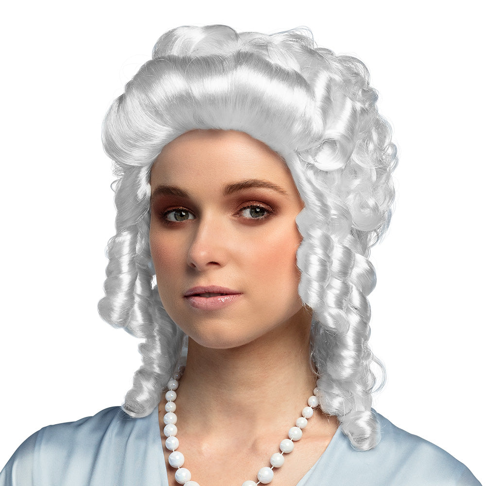 Perruque Baroque Blanche Bouclée - Accessoire Déguisement Historique