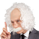 Perruque Savant Blanc Bouclée avec Barbe - Déguisement Scientifique