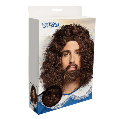 Perruque & Barbe Bouclées Marron - Déguisement Adulte