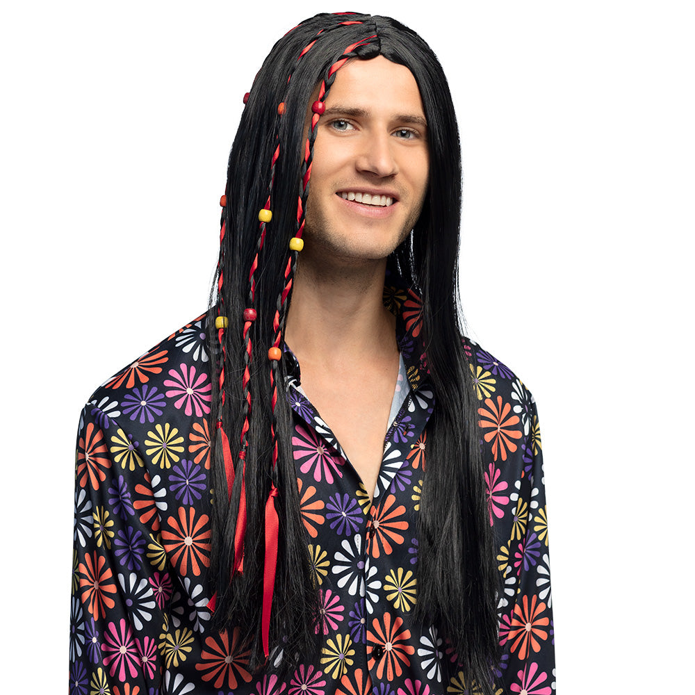 Perruque Hippie Noire Tressée avec Perles Colorées