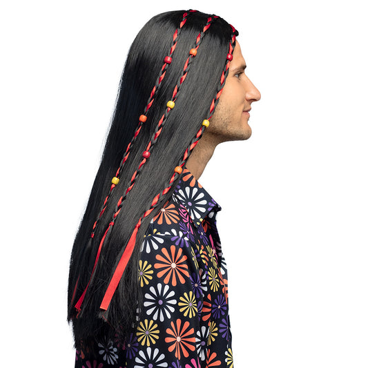 Perruque Hippie Noire Tressée avec Perles Colorées