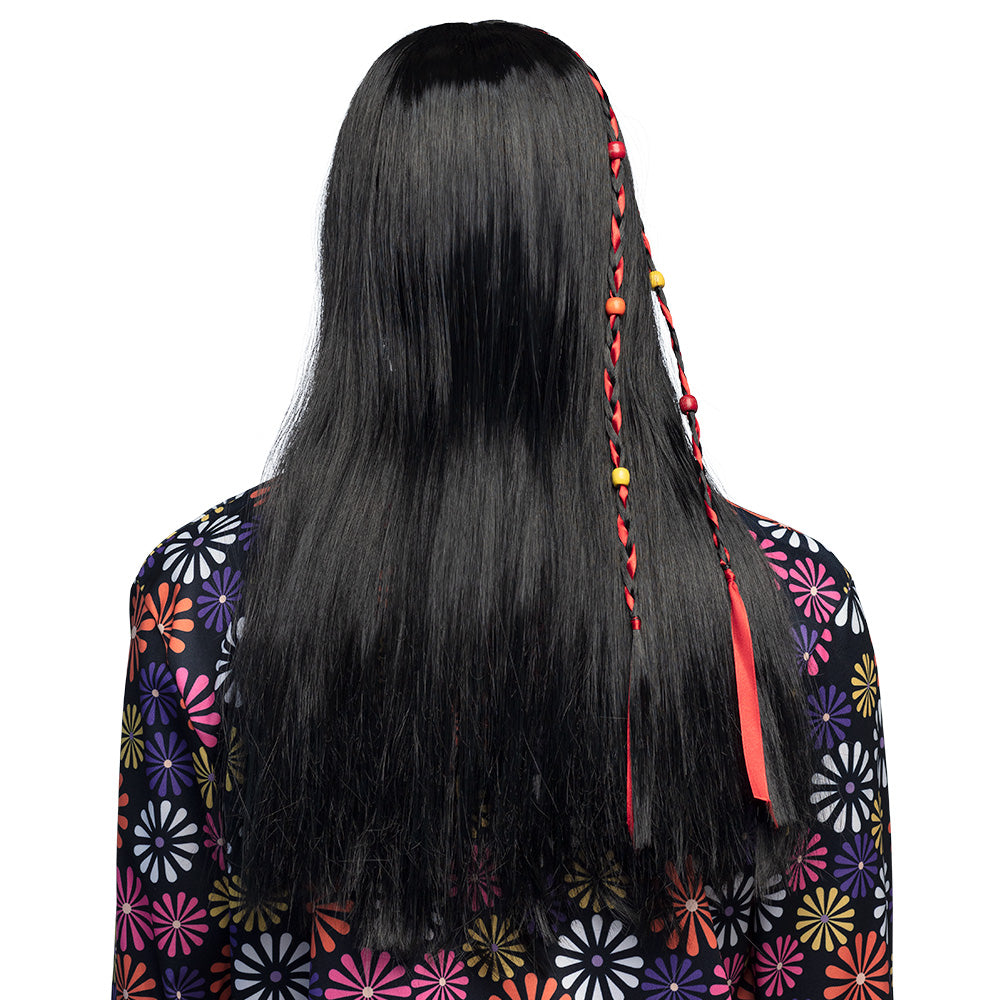 Perruque Hippie Noire Tressée avec Perles Colorées