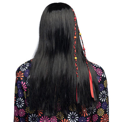 Perruque Hippie Noire Tressée avec Perles Colorées