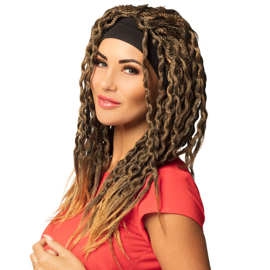 Perruque Dreadlocks Marron Doré avec Bandeau - Accessoire Hippie