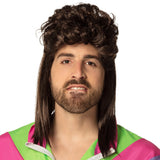Perruque Mullet Années 80 Noir avec Barbe - Déguisement Rétro