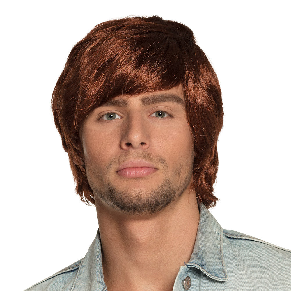 Perruque Homme Marron 70s Cheveux Longs - Déguisement
