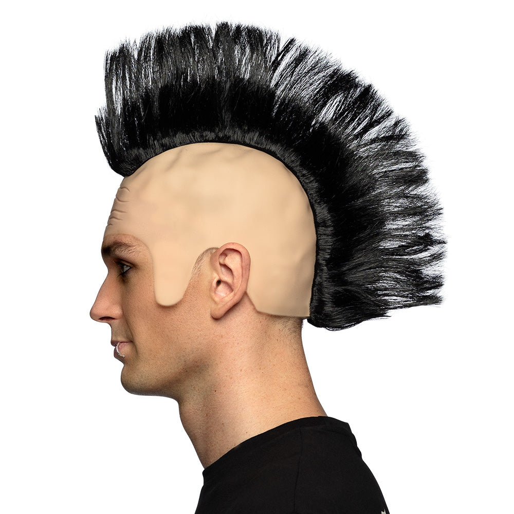 Perruque Punk Mohawk Noir - Déguisement Rock Années 80