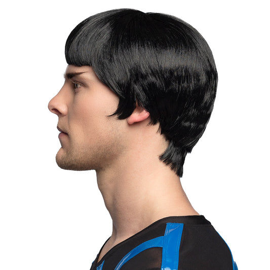 Perruque Noire Années 60 Homme Carré Frange Bob
