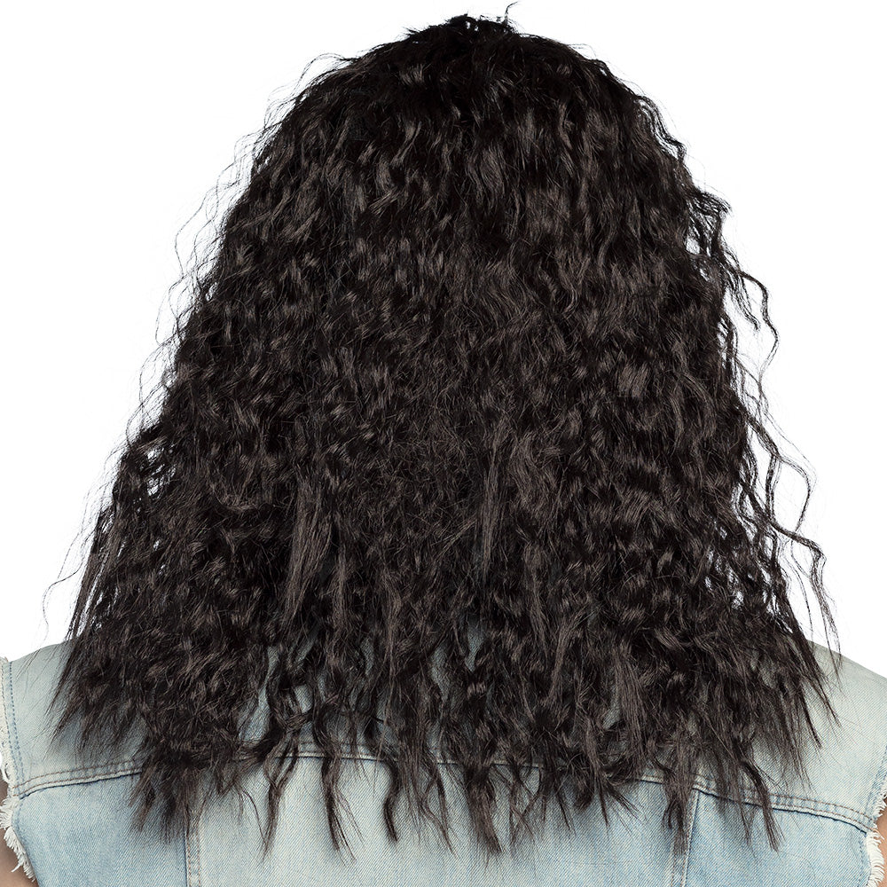 Perruque Longue Bouclée Noire pour Homme - Style Rock 80s