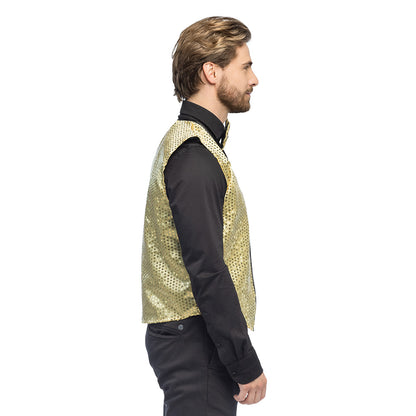 Gilet Paillettes Doré avec Nœud Papillon - Déguisement Disco Adulte