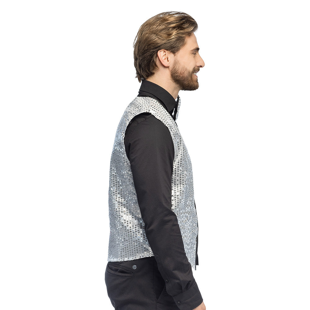 Gilet à Sequins Argent Luxe - Déguisement Disco Années 70