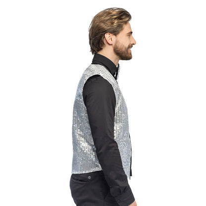 Gilet à Sequins Argent Luxe - Déguisement Disco Années 70