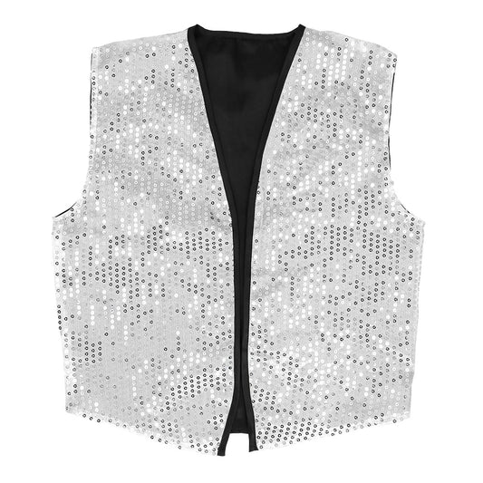 Gilet Sequins Argent Homme - Costume Disco Paillettes Brillant
