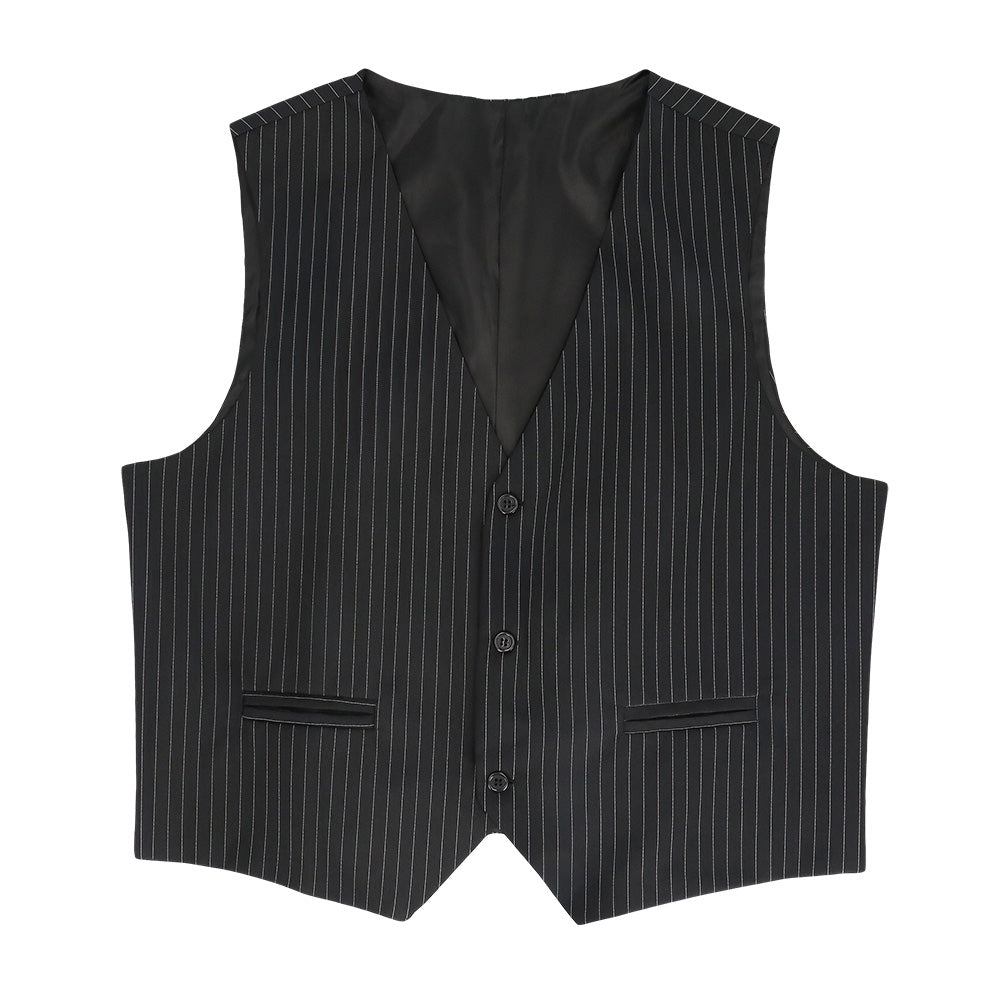 Gilet Costume Pinstripe Noir - Élégance Intemporelle pour Homme