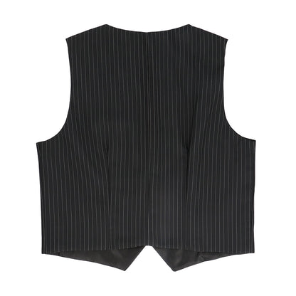 Gilet Costume Pinstripe Noir - Élégance Intemporelle pour Homme