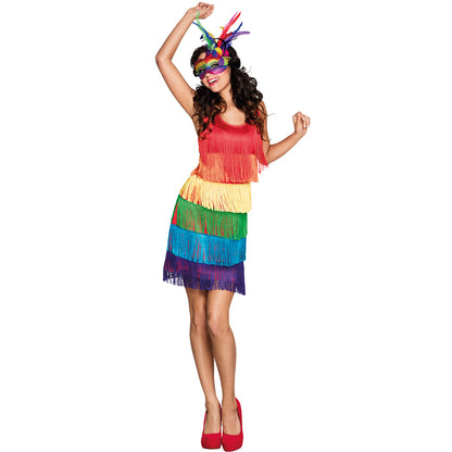 Robe Frangée Arc-en-Ciel Multicolore - Déguisement Disco Années 70